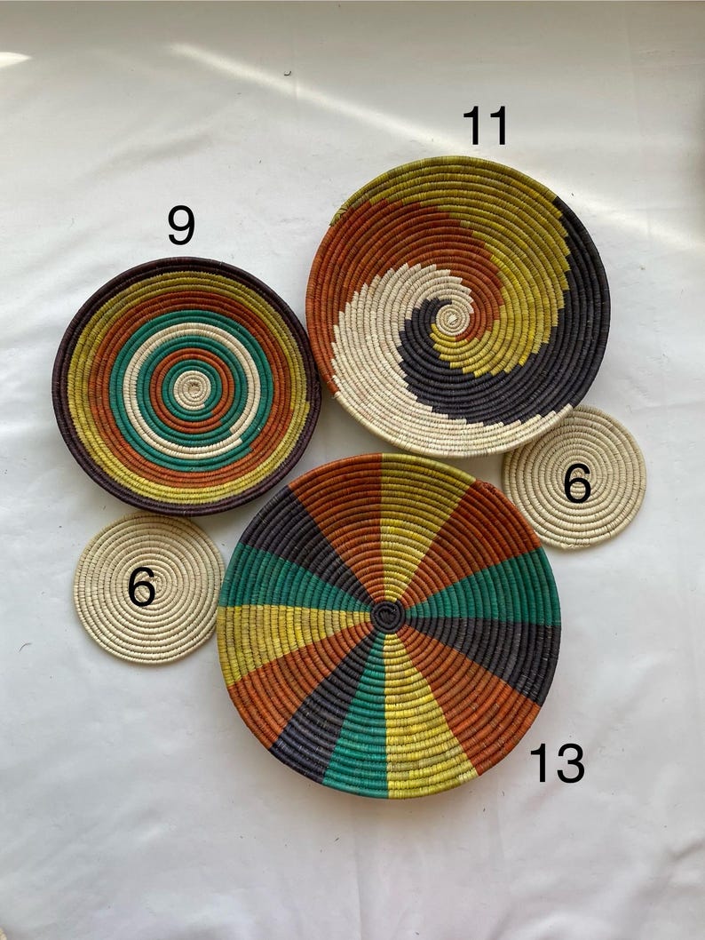 Woven Boho Wall Basket Set Of 5 - African Wall Baskets - Basket Wall Art - Wall Hanging Baskets - Wall Basket Decor - Rustic Wall Decor