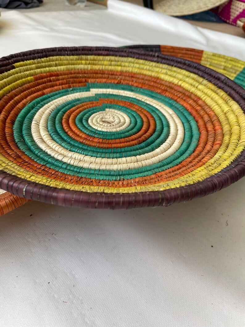Woven Boho Wall Basket Set Of 5 - African Wall Baskets - Basket Wall Art - Wall Hanging Baskets - Wall Basket Decor - Rustic Wall Decor