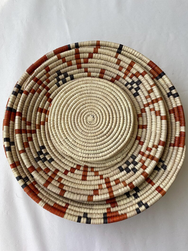 Wall Basket Decor Set of 5, Woven African Wall Baskets, Woven Wall Hangings, Boho Wall Baskets, Basket Wall Art, Rustic Wall Hanging Decor