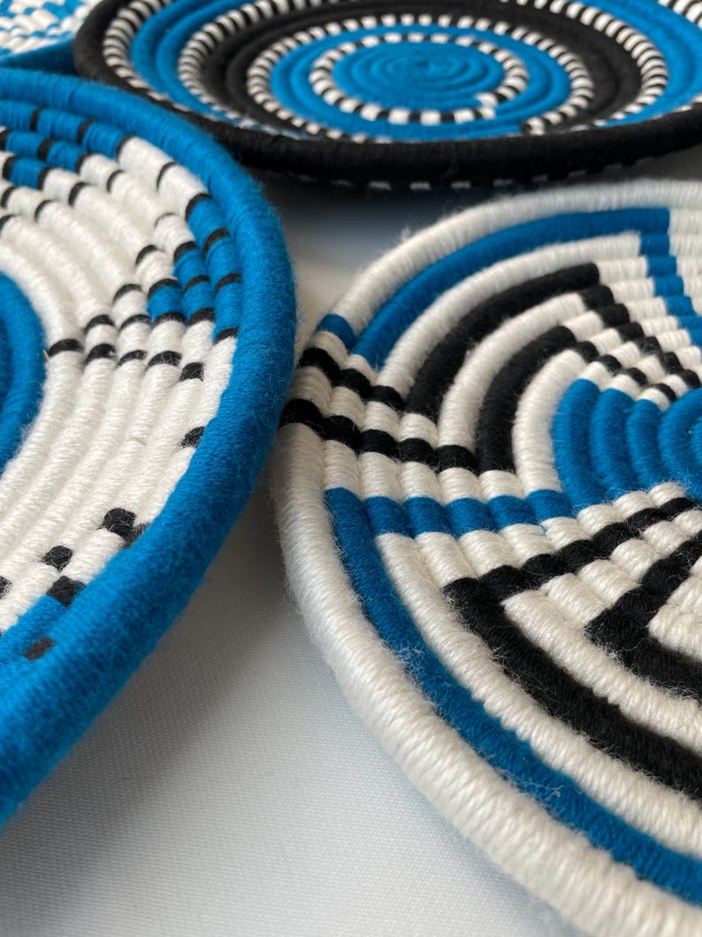 Blue & White Woven Wall Baskets Set Of 3,4,5,6,7,8,9,10 and 11, Boho Wall Baskets, Basket Wall Art, African Wall Basket, Bohemian Wall Decor