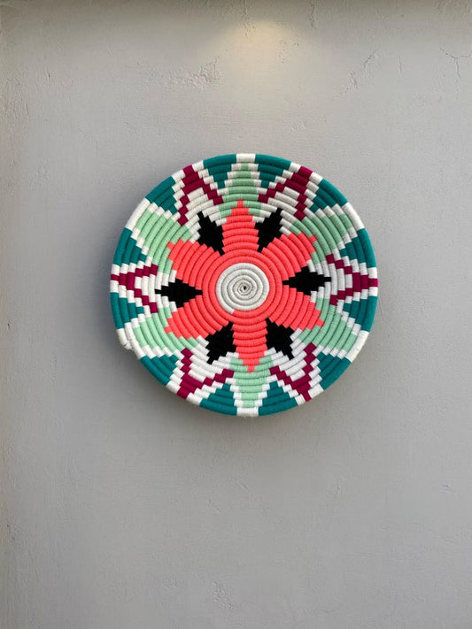 Green African Wall Basket: Boho Woven wall art, Ethnic Decor