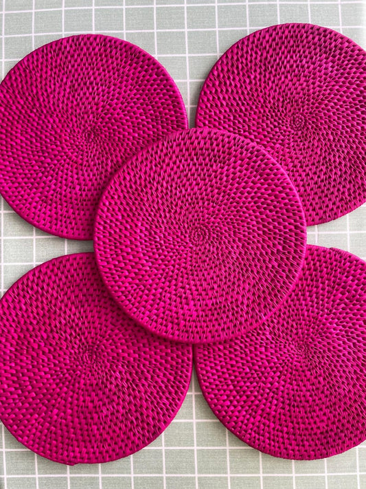 Handwoven hot Pink Palm fiber Placemat: Boho Table Mat