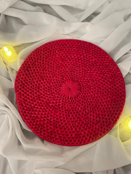 Red Woven Christmas Placemats: Farmhouse Holiday Table Decor