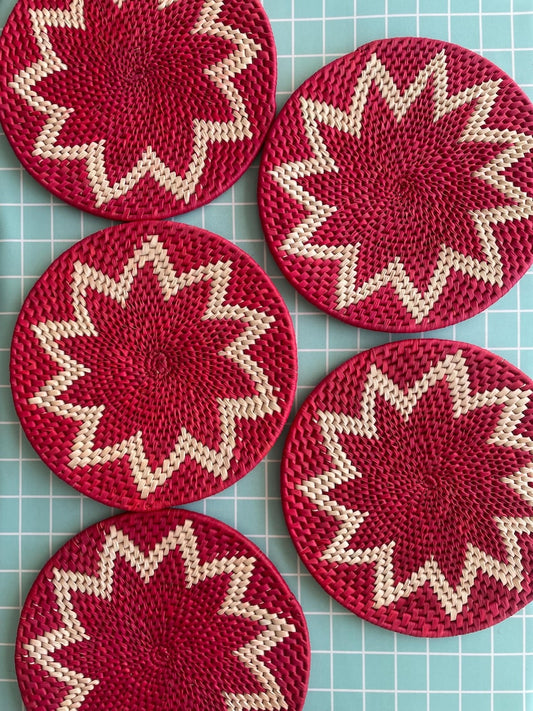 Christmas Red Placemats: Woven Holiday Table Decor (12 inches)