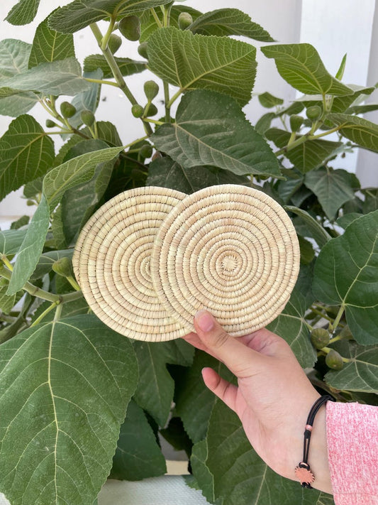Handwoven Coasters Set of 6: Handmade Woven Cup Mats, 6 inch, boho coasters, eco friendly decor