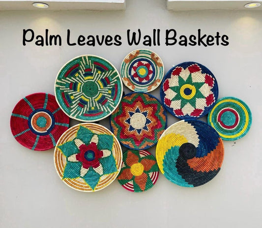 Colorful Wall Basket Decor Set of 9, Woven African Baskets, Boho Wall Baskets, Woven Wall Hanging Baskets, Handmade bohemian Wall Decor