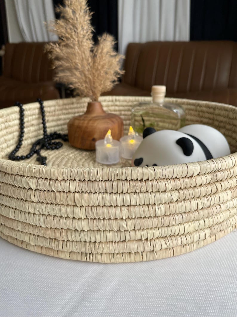 Woven Palm Leaf Tray: Rustic Farmhouse Coffee Table Decor, 15 inch