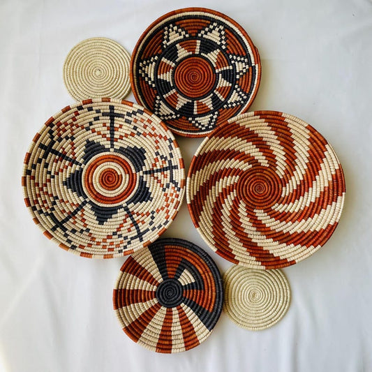 Wall Hanging Baskets Set Of 6, Hand Woven Wall Baskets, Boho Neutral Wall Baskets, Rustic Wall Baskets, Bohemian Wall Hanging Decor