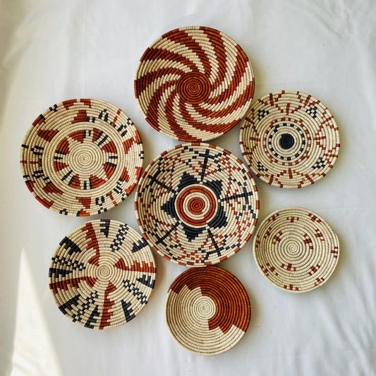 Neutral & Earthy Tones Woven Wall Baskets Set Of 7, Boho Wall Baskets, Woven African Baskets, Basket Wall Art, Rustic Wall Hanging Decor