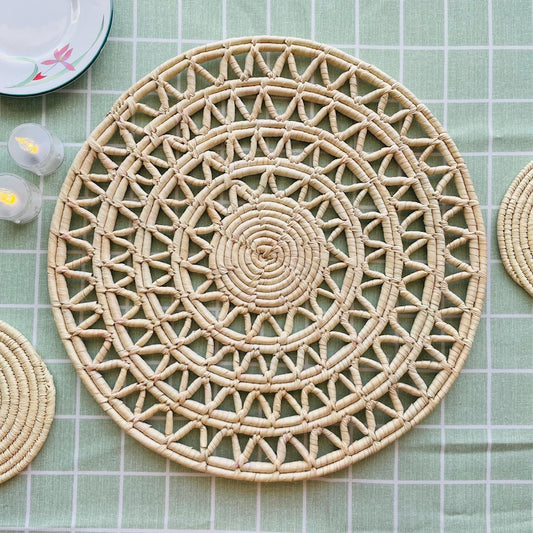 Woven Round Placemats, Boho Place mats, Eco Friendly Placemats, Natural Placemats, Handwoven Placemats, Place Mat, Fall Table Decor, 15inch
