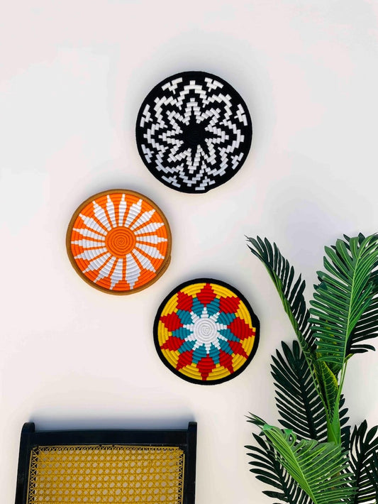 Boho Wall Basket Decor Set of 3, Bohemian Wall Hanging, Unique Wall Basket Decor, Woven African Baskets, Living Room & Bedroom Wall Art