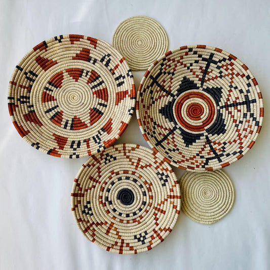 Wall Basket Decor Set of 5, Woven African Wall Baskets, Woven Wall Hangings, Boho Wall Baskets, Basket Wall Art, Rustic Wall Hanging Decor