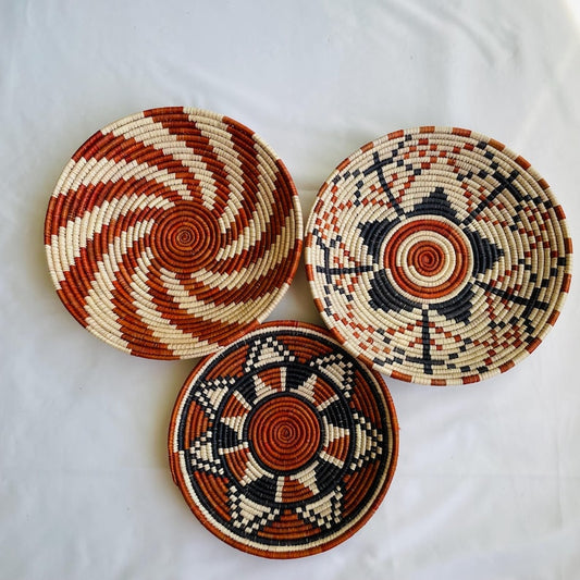 Woven Wall Basket Decor Set Of 3, Boho Wall Basket Set, Woven Wall Hanging Baskets, Rustic Wall Baskets, Sea Grass African Baskets
