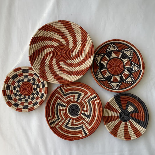 Boho Wall Basket Set Of 5, African Wall Baskets, Neutral & Earthy Wall Art, Hand woven Wall Baskets, Wall Hanging Baskets, Basket Wall Decor