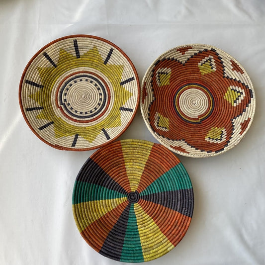 Wall Basket Decor Set Of 3, Hand Woven Basket Wall Art, Woven Wall Baskets, Boho Wall Baskets, African Wall Baskets, Wall Hanging Baskets