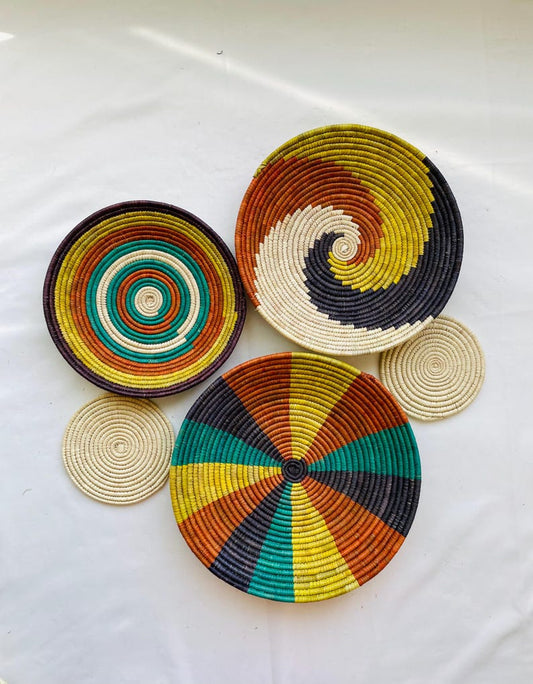 Woven Boho Wall Basket Set Of 5 - African Wall Baskets - Basket Wall Art - Wall Hanging Baskets - Wall Basket Decor - Rustic Wall Decor